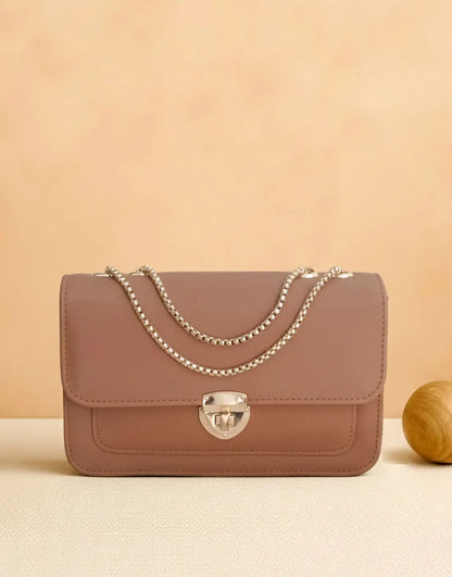 Trendy Twist Lock Closure Crossbody Bag - Brown